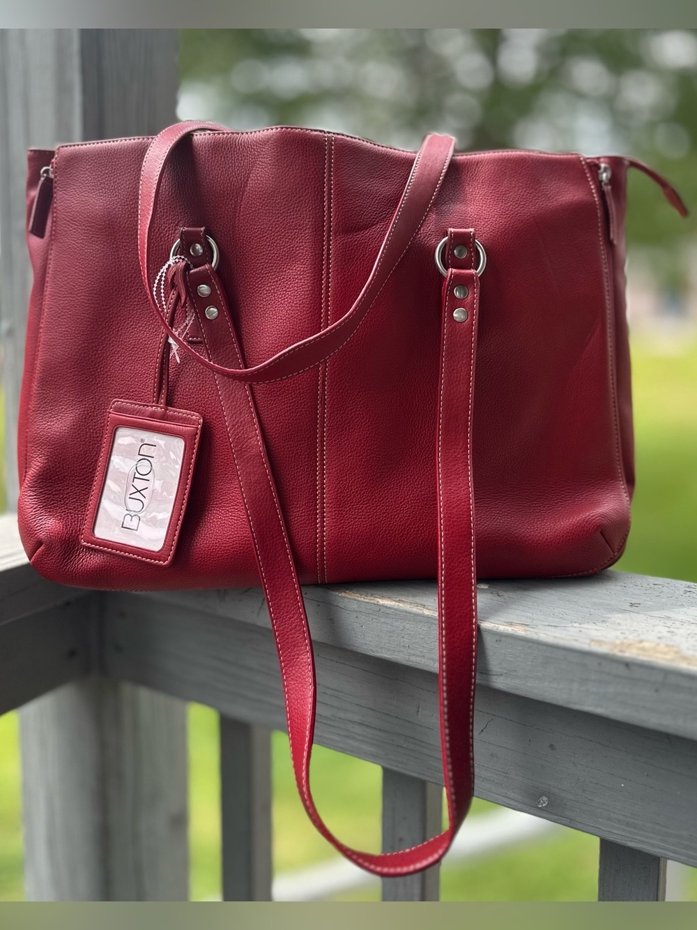 BUXTON 100% Leather Red Madison Commuter Expandable Computer Bag + WALLET Travel